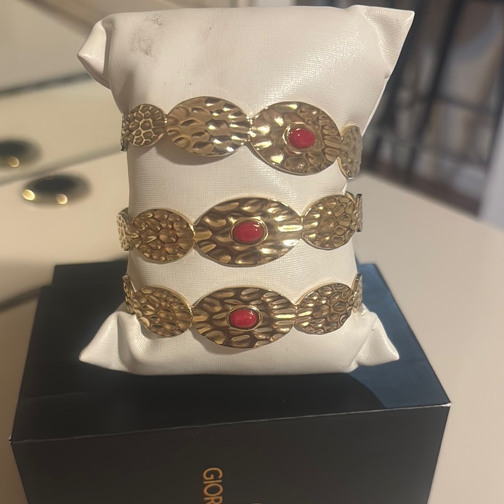 Gorjana Gold and Red Filigree Bracelets